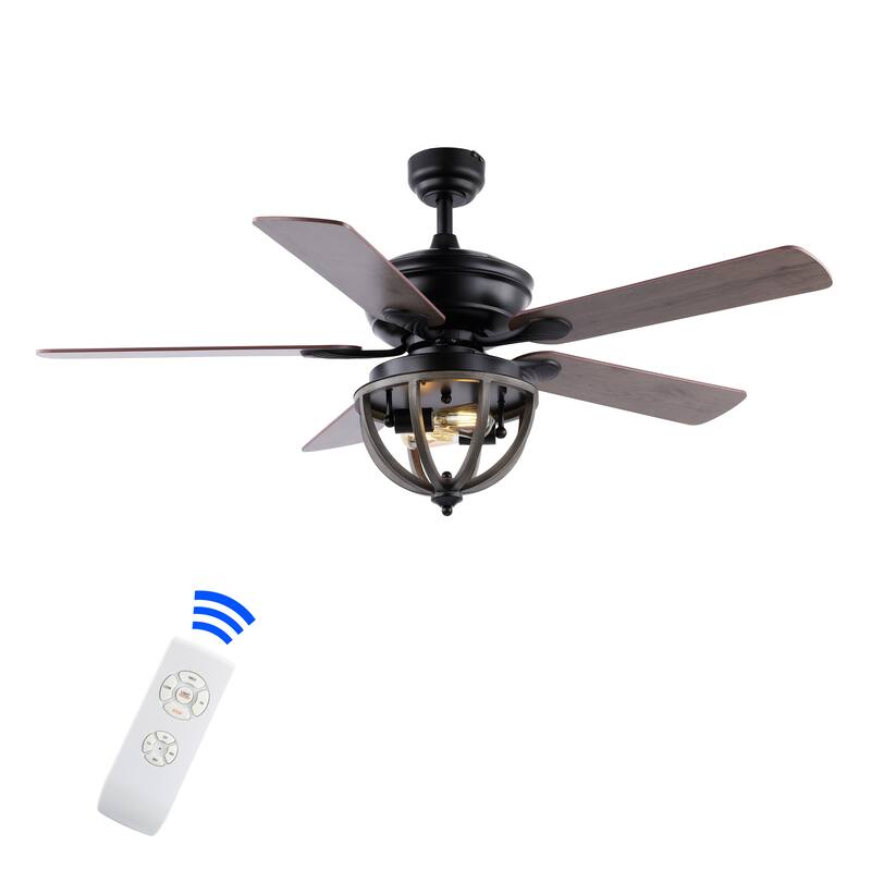 Jasper 52" 2-Light Farmhouse Industrial Iron Dome Shade LED Ceiling Fan With Remote, Black by JONATHAN Y