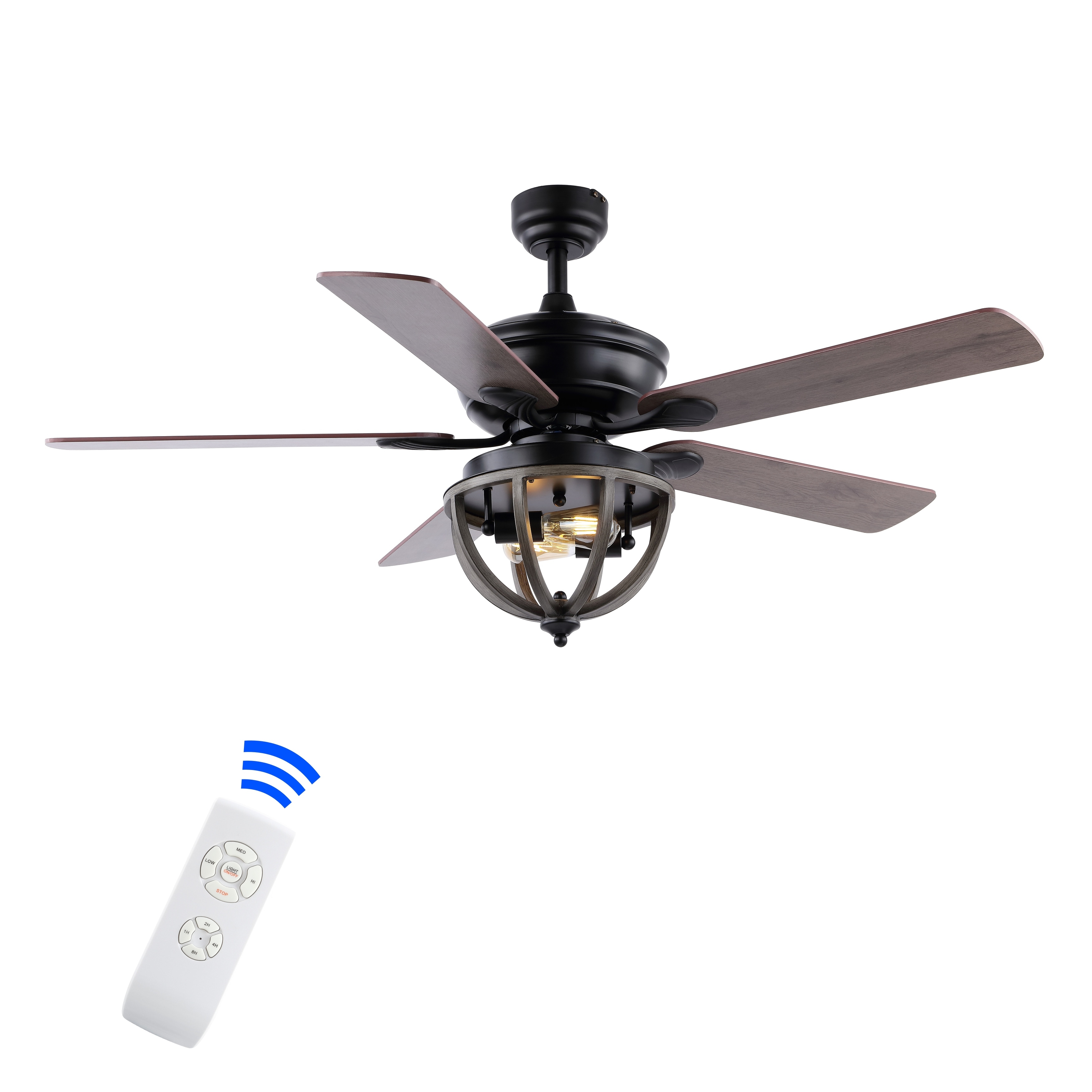 JONATHAN Y Jasper 52" 2-Light Farmhouse Industrial Iron Dome Shade LED Ceiling Fan With Remote, Black