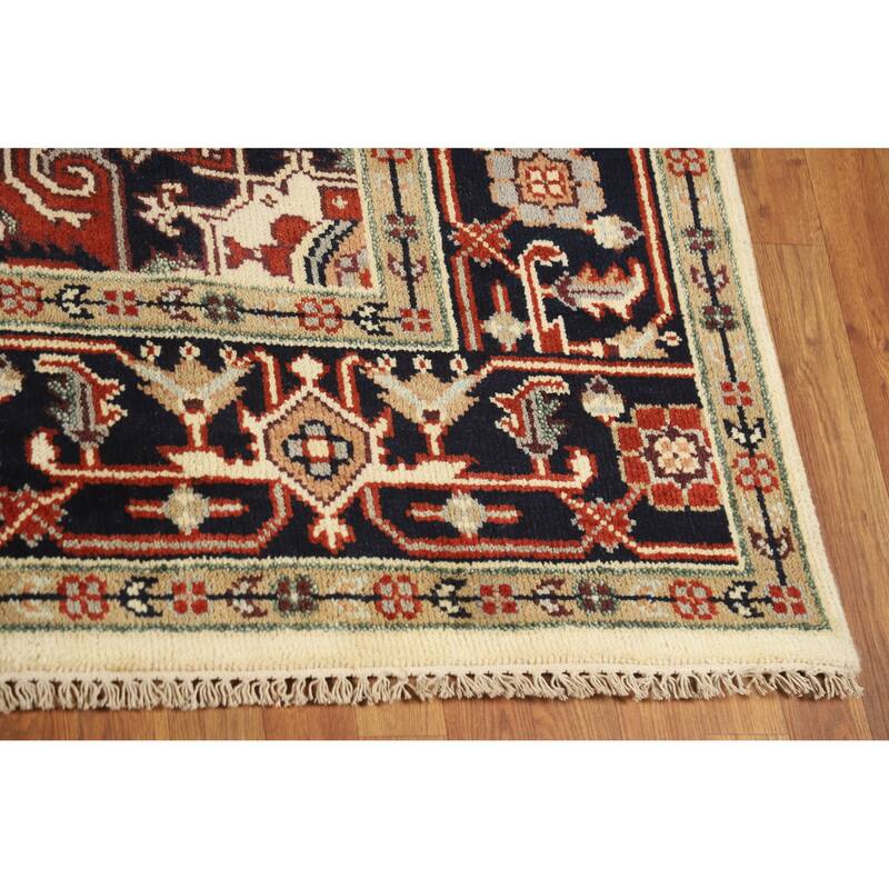 Geometric Ivory Heriz Serapi Indian Area Rug Handmade Wool Carpet - 8'0" x 9'9"