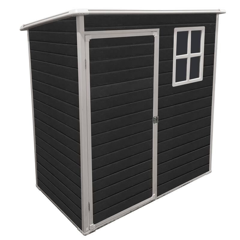 GDF Studio - Calder Outdoor Resin Storage Shed with Floor, Window, and Lockable Single Door