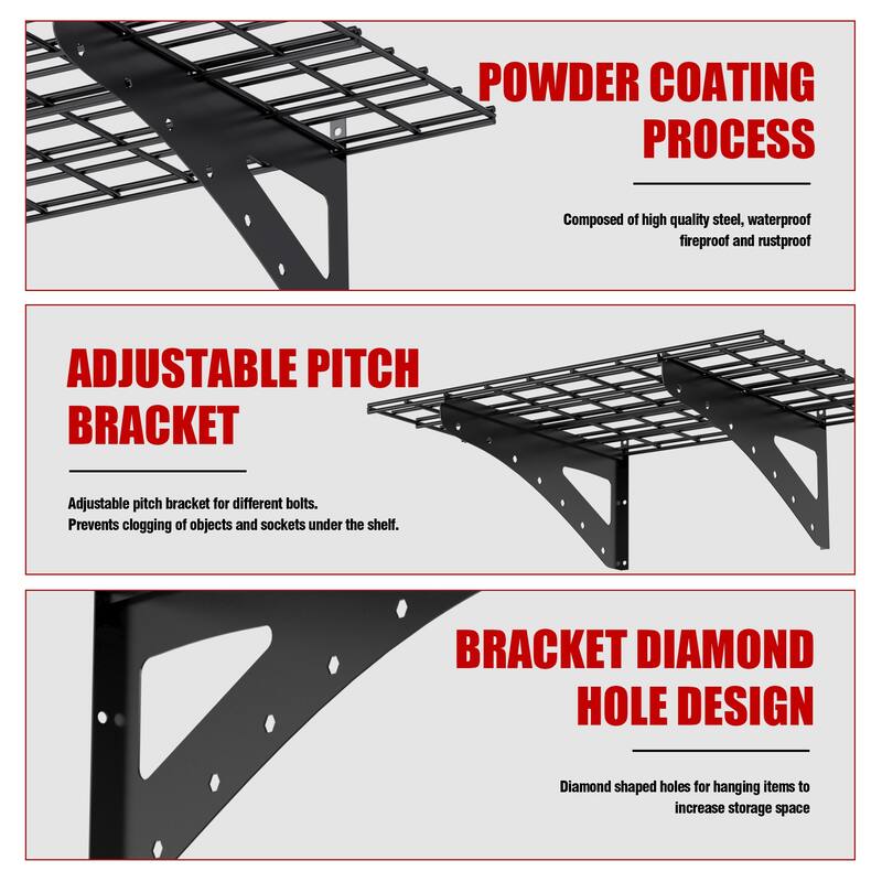 Black Metal Wall-Mounted Shelf Bracket with Heavy-Duty 200lb Load Capacity - 35.43 x 23.62 x 12 in