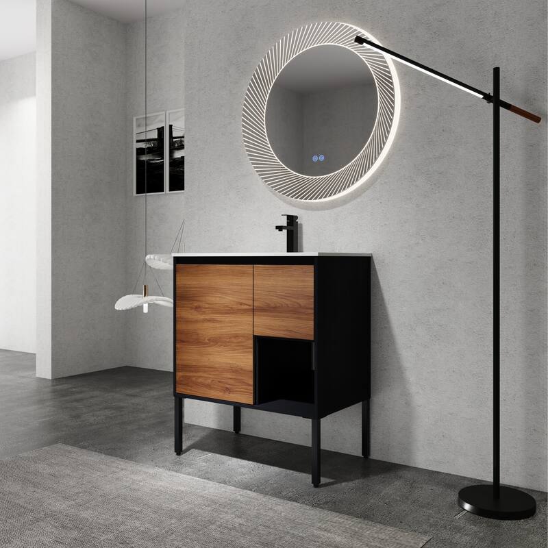 Dual-Purpose Bathroom Vanity with High-Quality Plywood Base, Gel Basin, and Soft-Close Drawers - 29.8in L