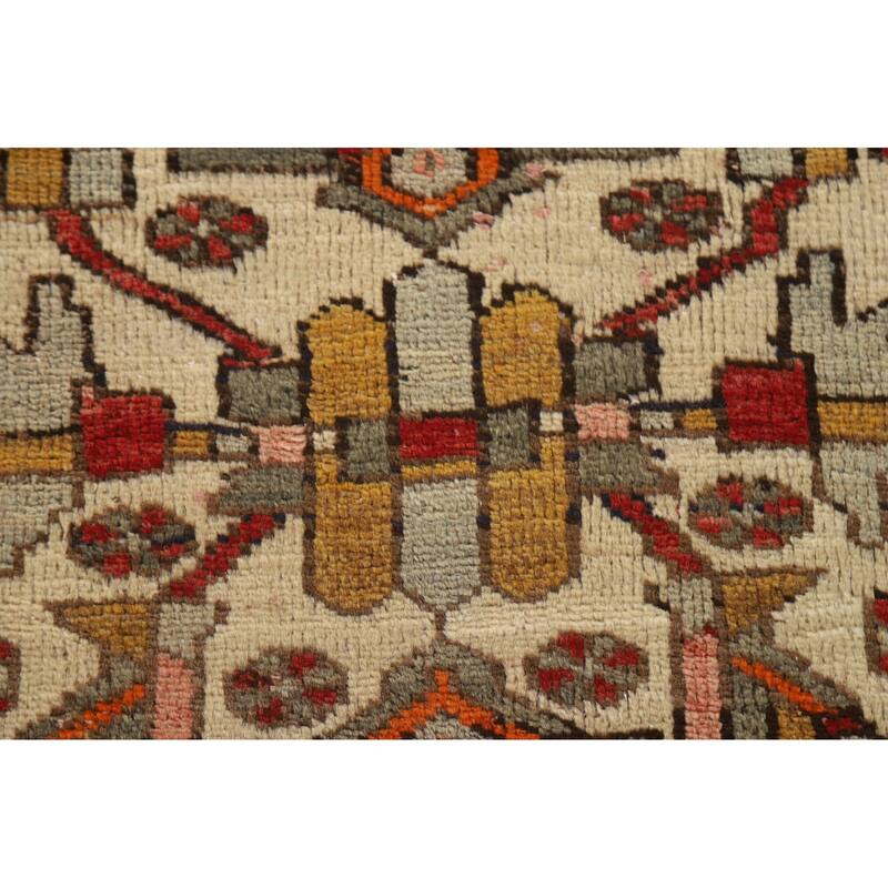 Geometric Hamedan Persian Vintage Runner Rug Hand-knotted Wool Carpet - 3'6"x 10'6"