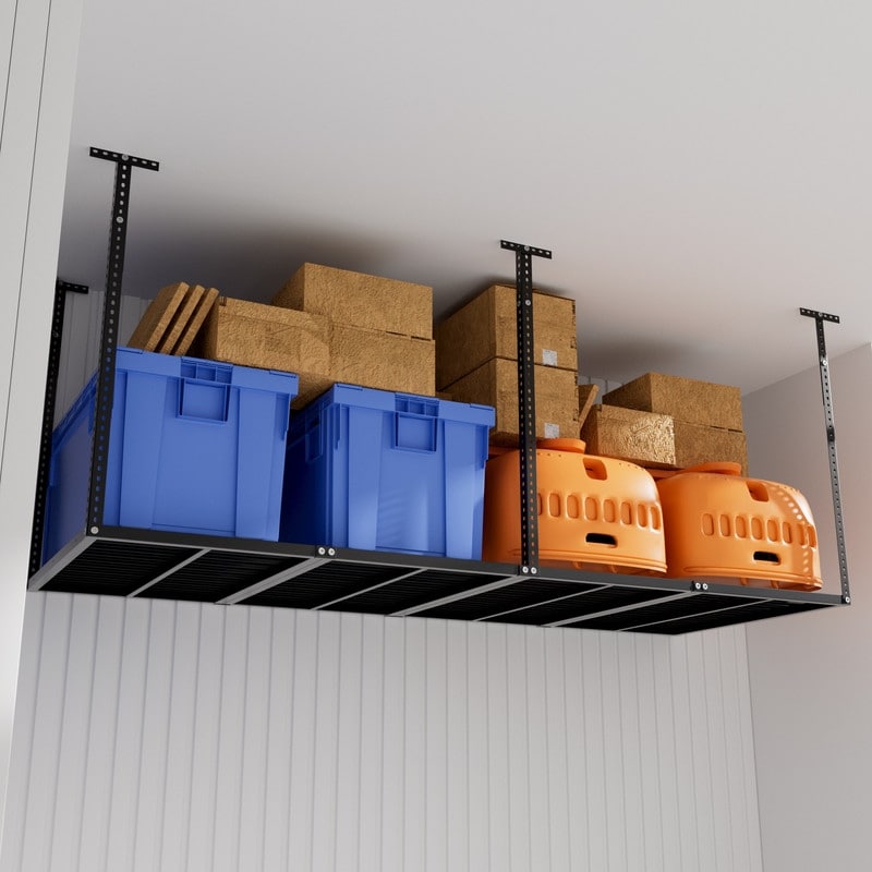 https://ak1.ostkcdn.com/images/products/is/images/direct/e4d3a2766aee1b99594e45a7ba49054cc9d539c7/Overhead-Garage-Storage-Rack%2C-Heavy-Duty-Adjustable-Ceiling-Mounted-Storage-Racks%2C-750LBS-Weight-Capacity%2C-Black.jpg