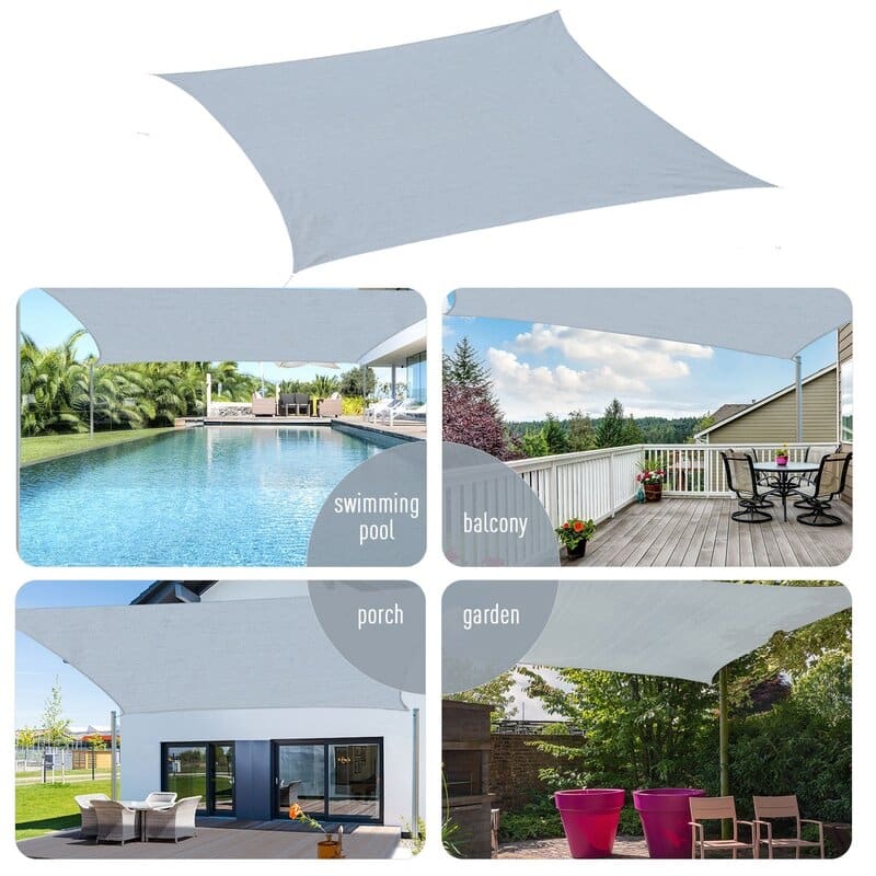 Boen Rectangle Sun Shade Sail Canopy Awning UV Block for Outdoor Patio Garden and Backyard - Grey - 8'x10'
