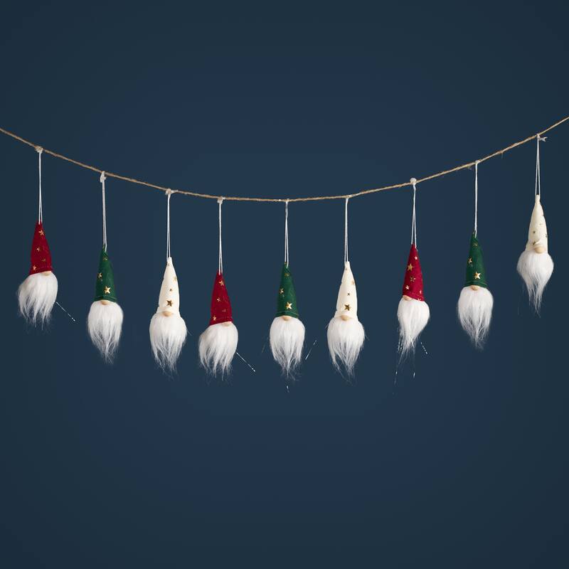 Mini Plush Gnomes in Star Hats Christmas Garland- 4.25'