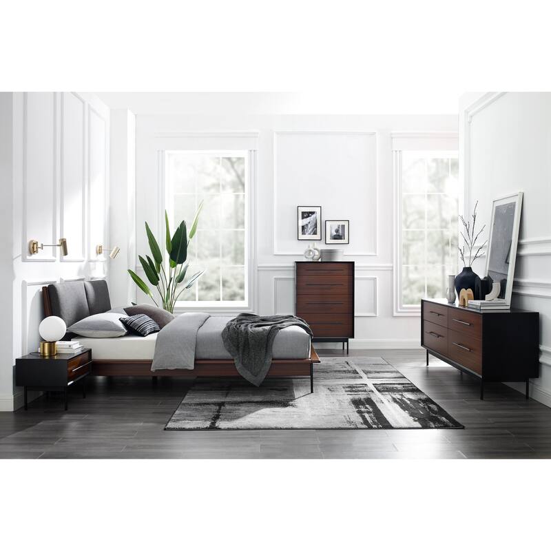 Landon King Platform Bed with Fabric, Crimson - Queen