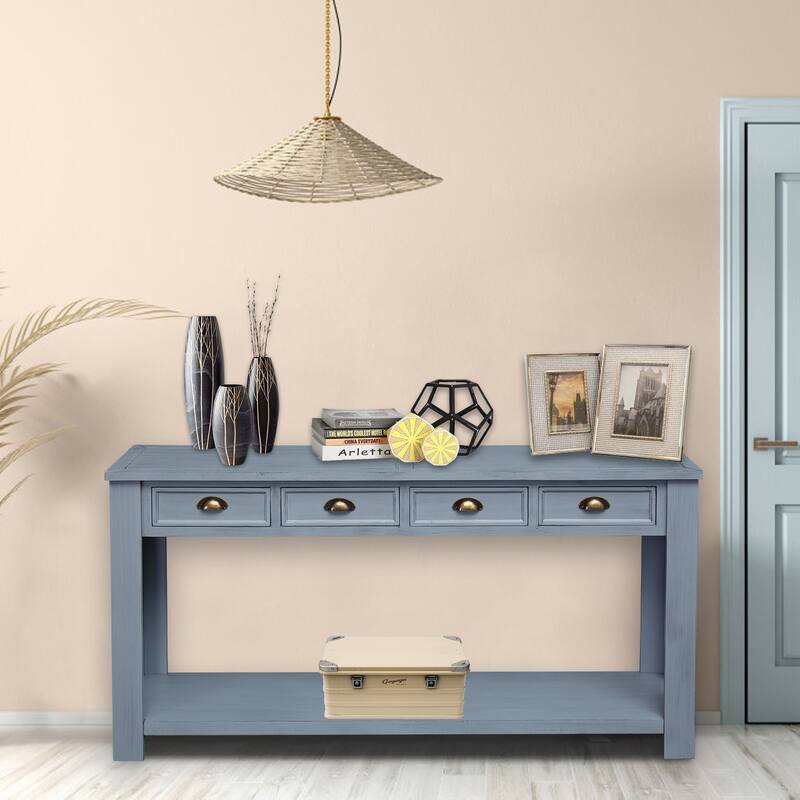 Kinbor Console Table End Table 2-Tier Hallway Sofa Table with Storage Drawers Bottom Shelf for Living Room, Entryway, Bedroom