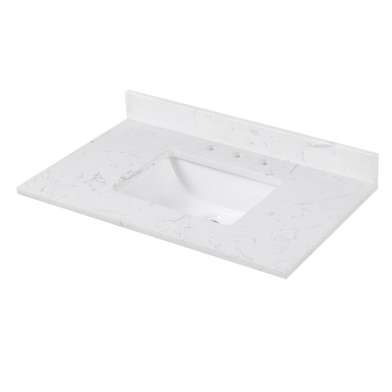 Avanity Cala White Engineered Stone Vanity Top with Rectangular Undermount Sinks