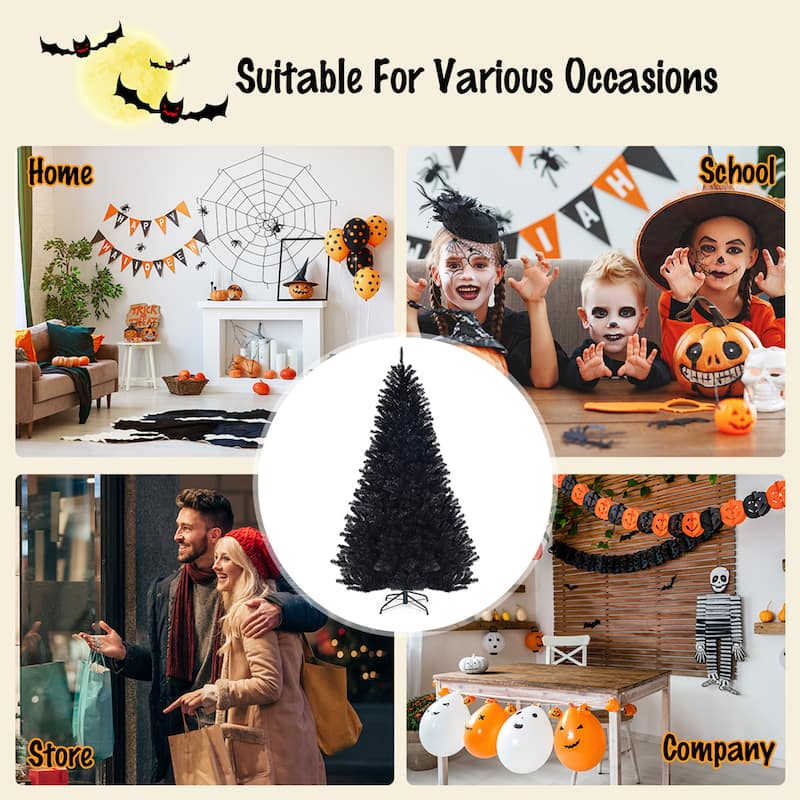 Gymax 7.5FT Artificial Halloween Christmas Tree Hinged Pine Tree - 4.3' x 7.5' (Dia x H)
