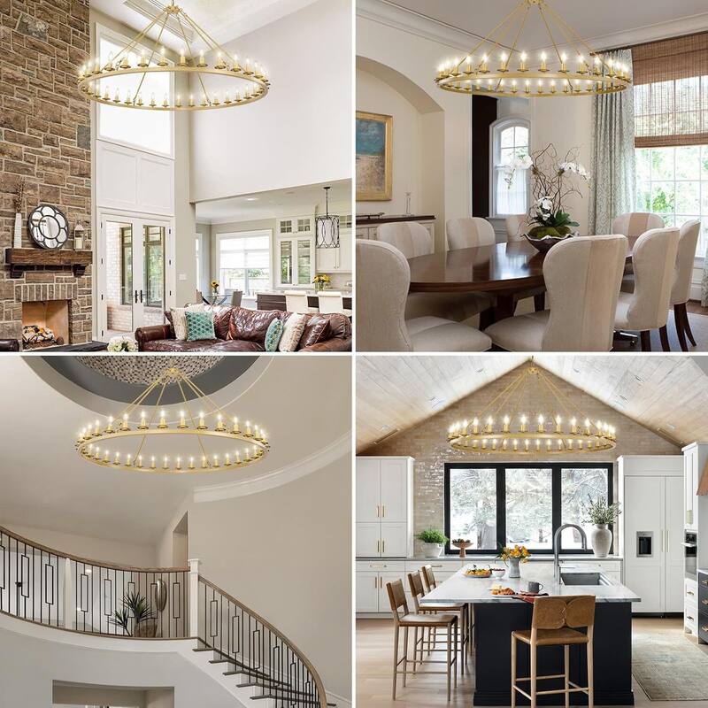 Luxury Wheel Chandelier, 16-54 Lights Single or Double Layer Round Pendant Light