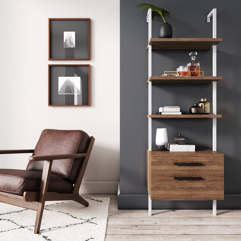 Nathan James Theo Open Shelf Industrial Bookcase with Drawers or Cabinets