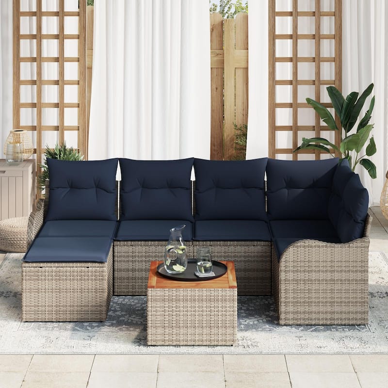 vidaXL 7 Piece Garden Sofa Set with Cushions - 91.5×48.2×27.2