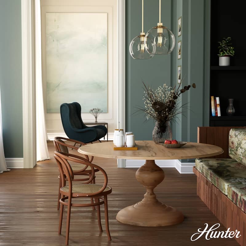 Hunter Xidane 1 Light Clear Glass Pendant or Semi-Flush Light - Kitchen Island, Dining Room, Entry - Glam, Contemporary