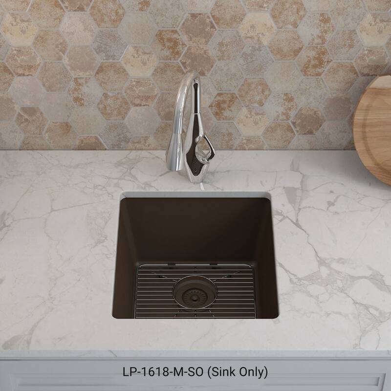 16 Inch Lexicon Platinum Quartz Composite Drop-in Undermount Single Bowl Mocha Kitchen Sink LP-1618-M-SO
