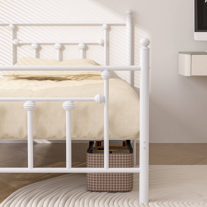 14 Inch Metal Victorian Platform Bed Frame with Headboard and Footboard, Heavy Duty Mattress Foundation with Steel Slats Support