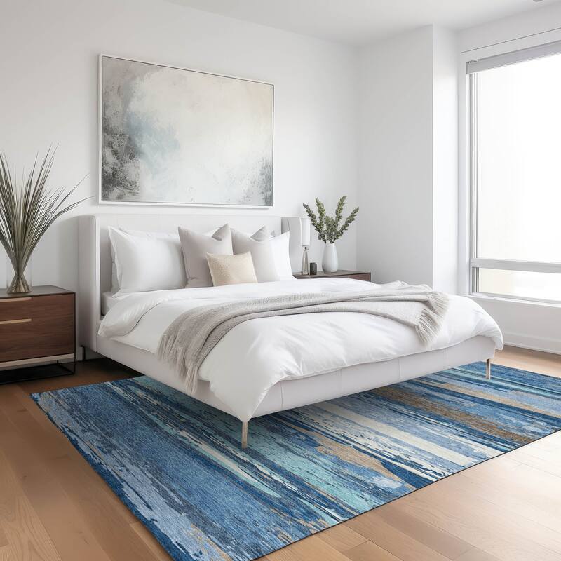 Machine Washable Indoor/ Outdoor Abstract Stripes Chantille Rug