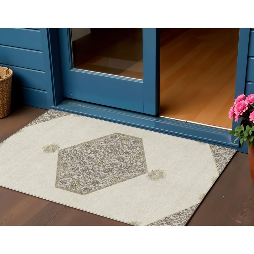 HomeRoots Oriental Traditional Rectangle Outdoor Rug