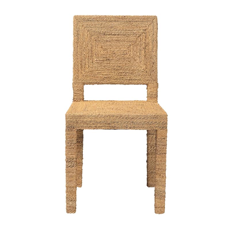 Anfield Modern Bohemian Natural Seagrass and Mahogany Wood Dining Chair
