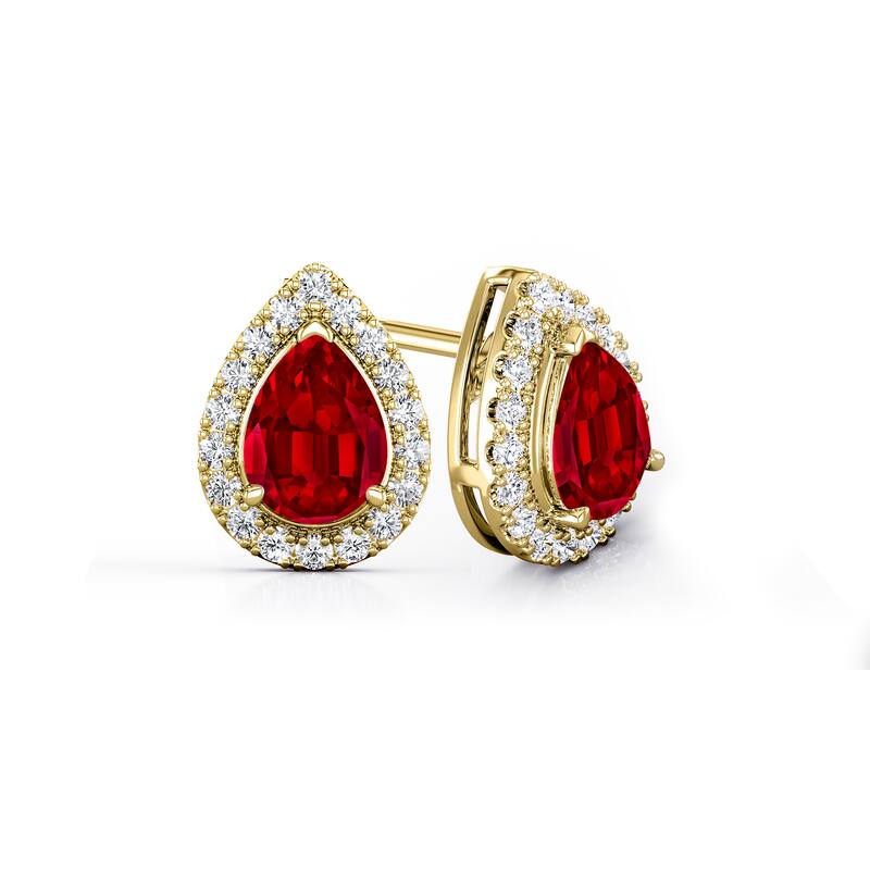 Auriya 14k Gold Lab Grown Gemstone Ruby Stud Earrings Pear 0.25 to 5.00 ct. tw. Halo Push-Back