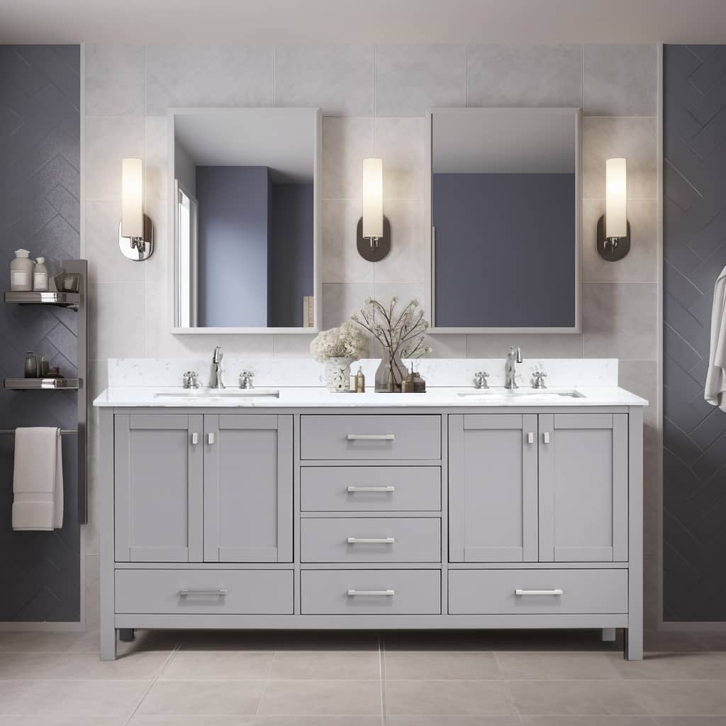 Prismosaic 72 in. Lunar Gray Vanity with Countertop & Splash,Double Sinks