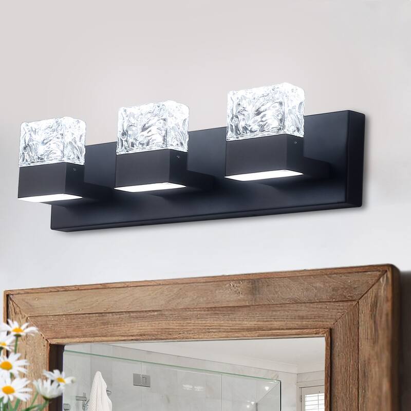 Modern Black Textured Glass LED Bathroom Vanity Light - 3-Light: 19.68"