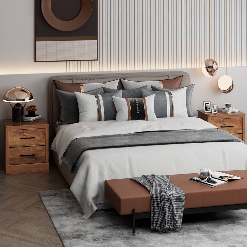 Costway 2 Drawer Nightstand Bedside Table Compact Sofa End Table Dark