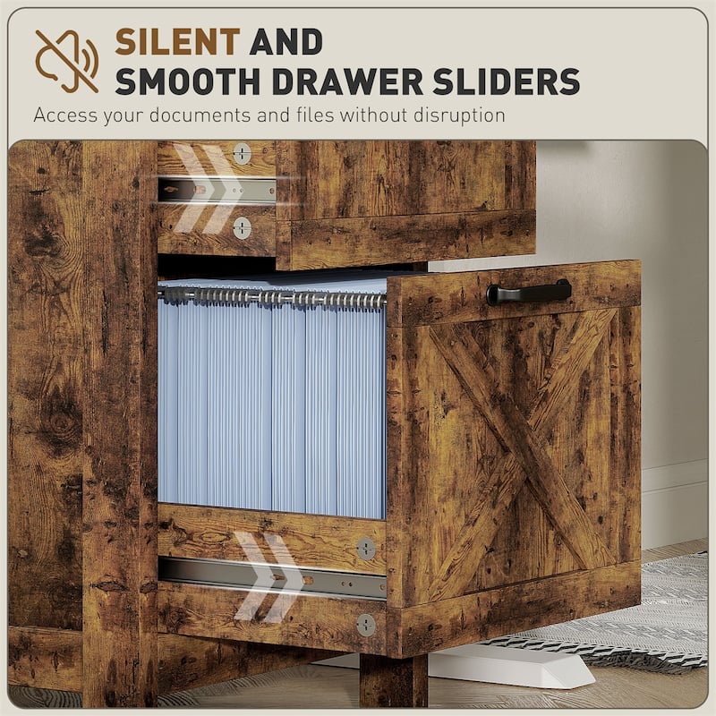 Rustic Brown File Cabinet with 2 Large Drawers and Smooth Slides Stable Design for Home or Office Storage