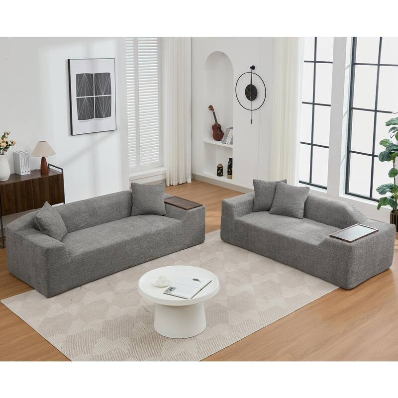 2-Piece Cloud Sofa Set, Modern Upholstered 3-Seater and 2-Seater Couch with End Tables Comfortable Living Room Sofa Set