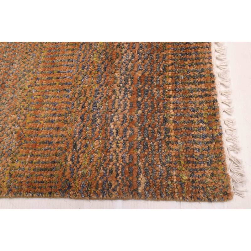 ECARPETGALLERY Hand-knotted Silk Shadow Light Brown Wool Rug - 4'0 x 11'10