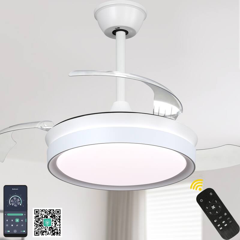 Bella Depot 36" Modern Retractable Ceiling Fan with Dimmable Led Light and Remote, 6-Speed Reversible DC Motor