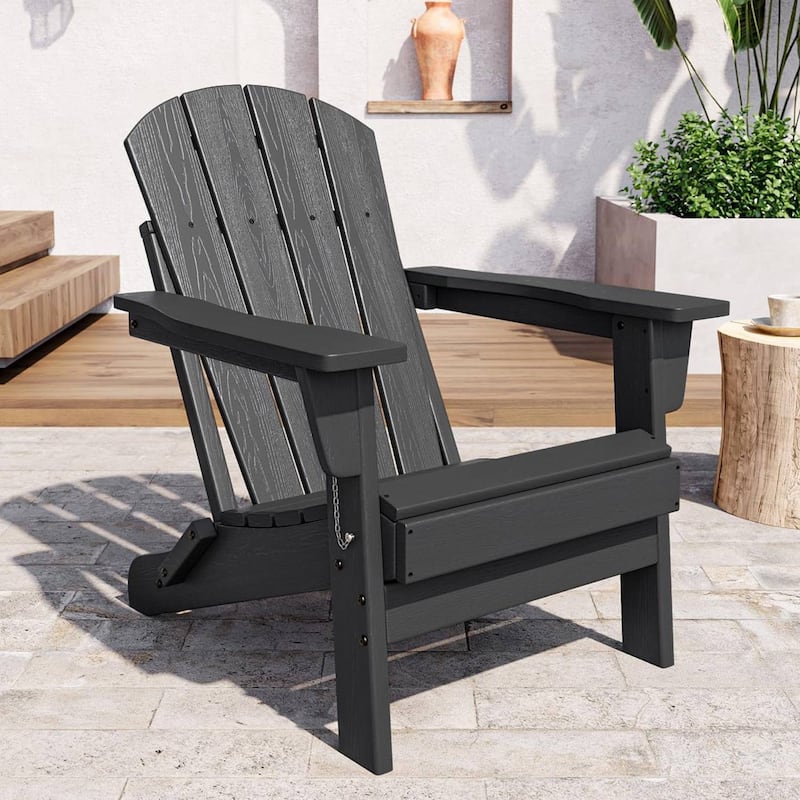 Outdoor Folding Adirondack Chairs, All-Weather Firepit Chair for Patio, Garden, Deck & Lawn - N/A - Black