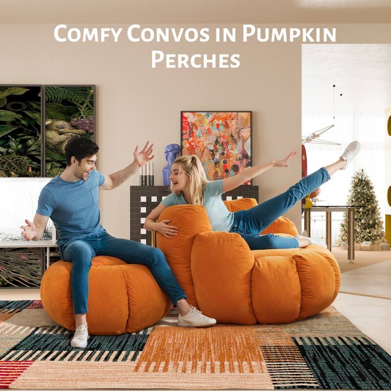 WOWMAX Pumpkin Bean Bag Sofa Chair, Giant Bean Bag Chair, Oversized Bean Bag Couch for Gaming, Reading, Orange