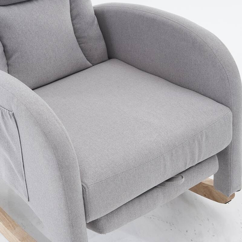 Linen Rocking Chair With Adjustable Footrest