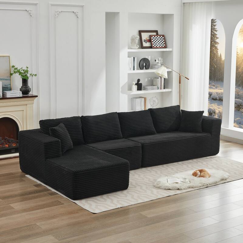 Roomfitters Modular Sectional Sofa, Deep Seat L-Shaped Cloud Couch with Left Chaise in Plush Corduroy for Living Room Comfort