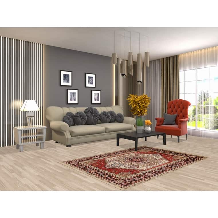 Ivory Geometric Heriz Serapi Indian Rug Hand-Knotted Wool Carpet - 3'11" X 5'10"