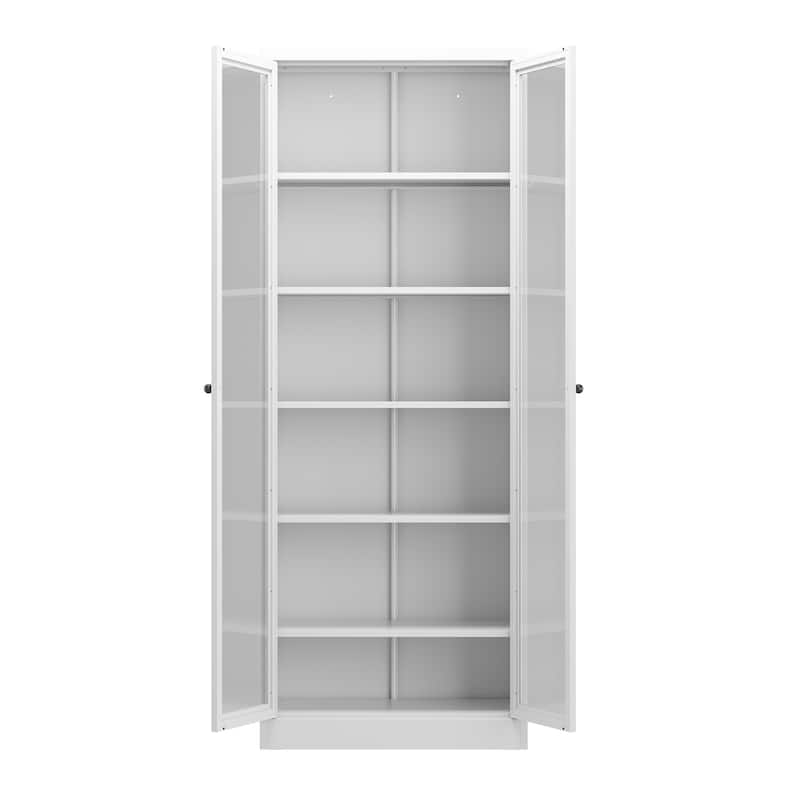 Metal Kitchen Pantry Cabinet - 72" Tall Storage with 5 Adjustable Shelves, White Freestanding Cabinet for Kitchen