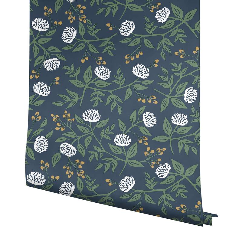 Rifle Paper Co. Peonies Navy Floral Premium Peel + Stick Wallpaper