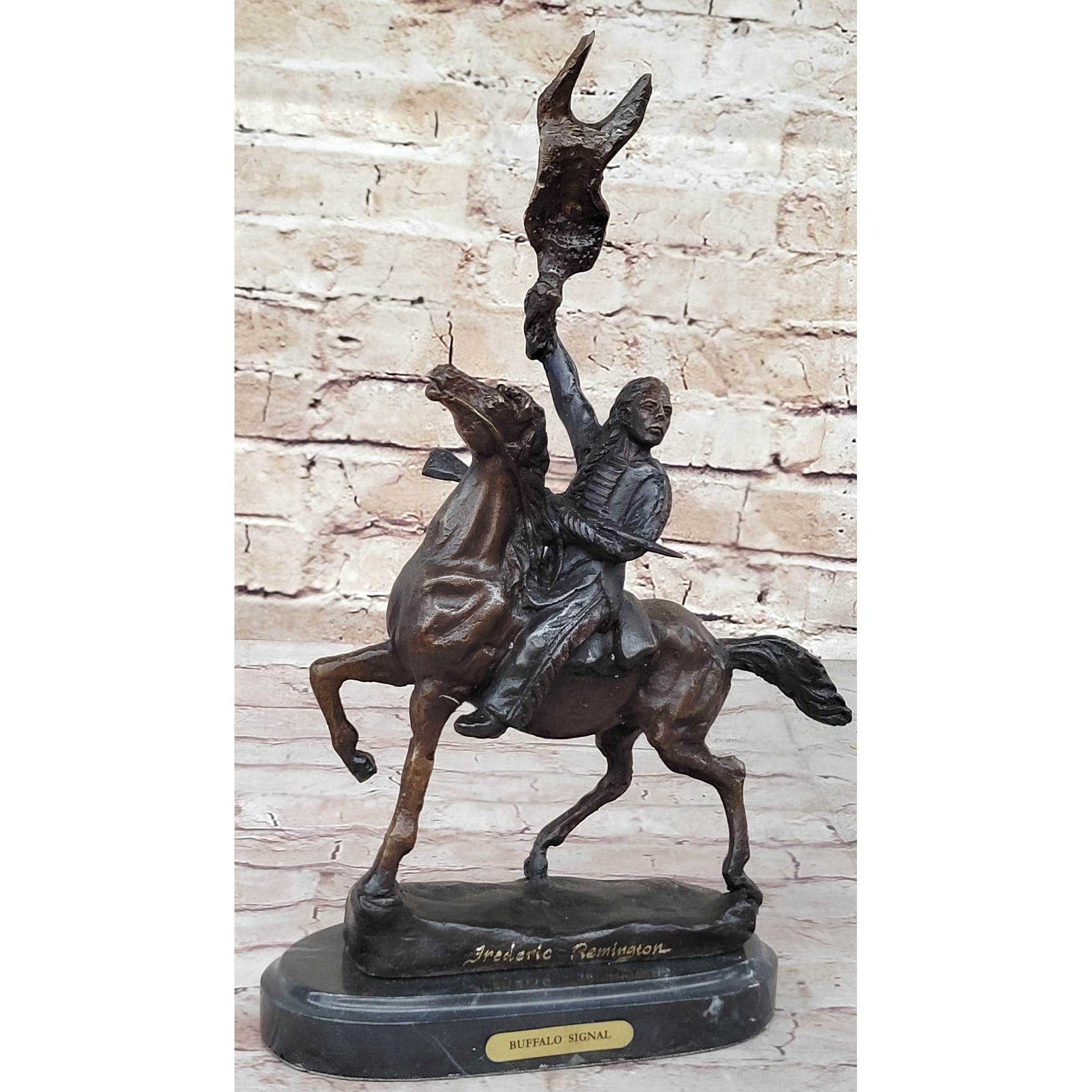 Buffalo Signal Frederic Remington Bronze Desktop Statue Sculpture Western 13 Inches X 9 Inches