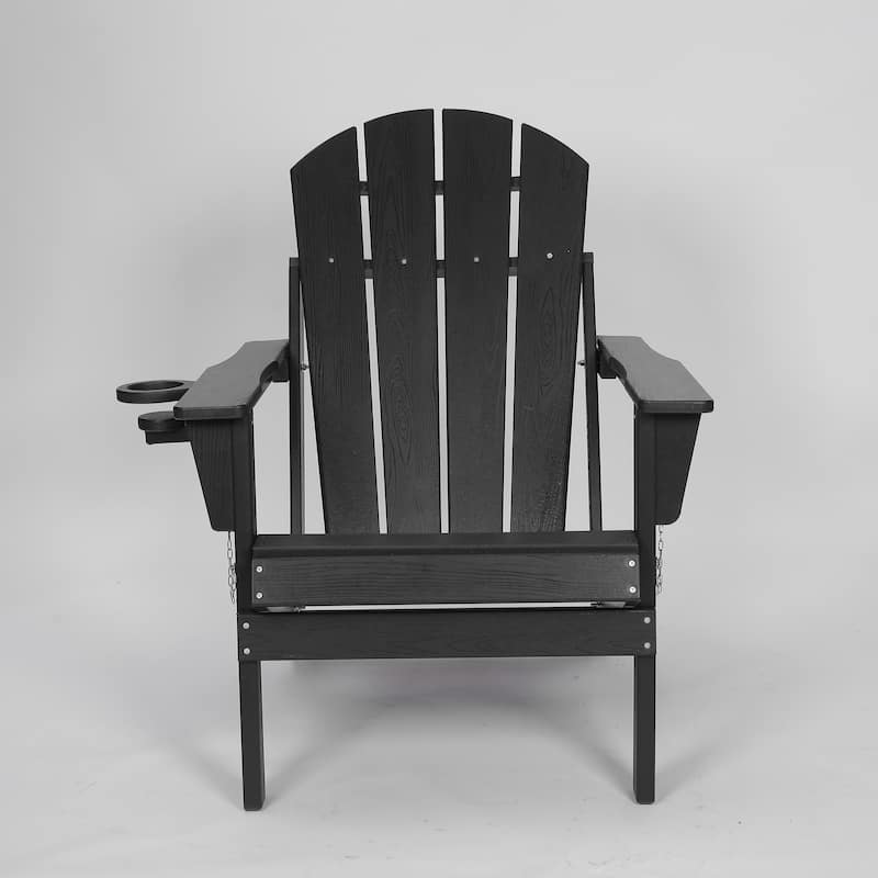 Folding Adirondack Chair Outdoor Chair with Cup Holder, Arm Chair Reading Chair Accent Chair Side Chair - Black