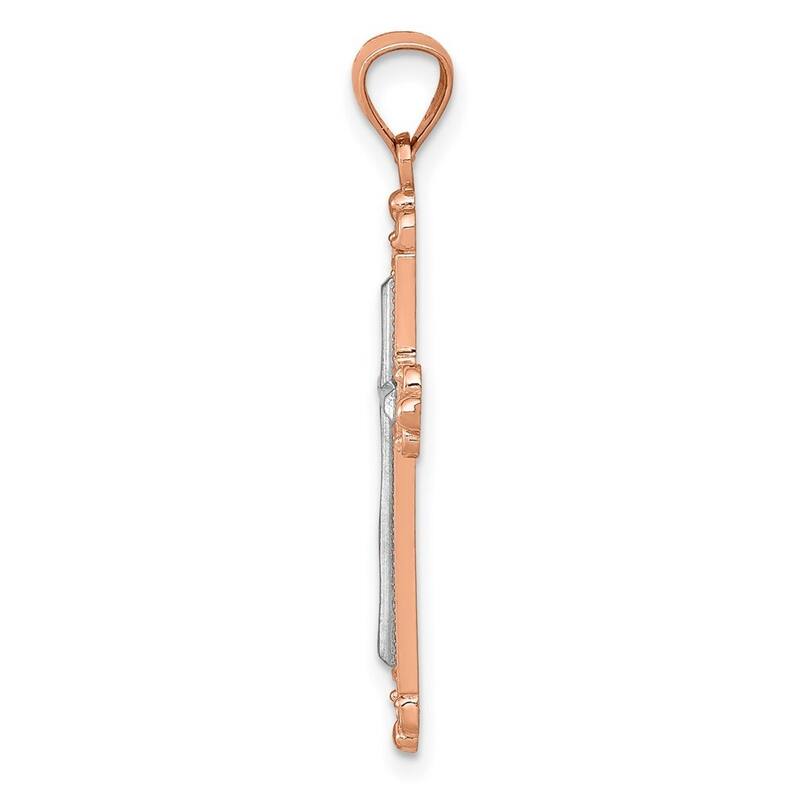 Curata 14k Rose Gold 18" Rhodium Plated Sparkle-Cut Cross Pendant Necklace