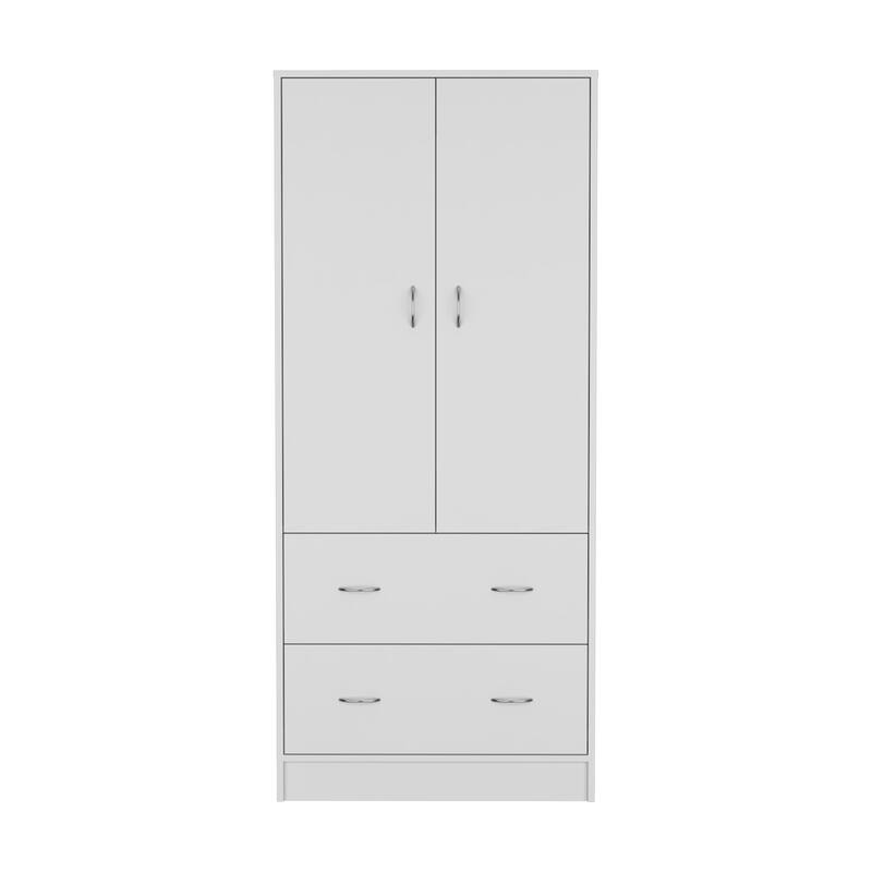 30.9" Modern Armoire with Double Doors, 2 Drawers and Hanging Rod for Bedroom