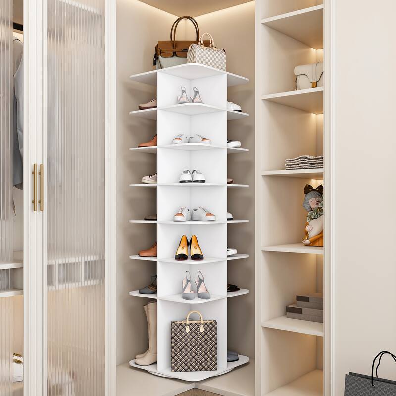 Rotating Shoe Rack Tower, 7-Tier Spinning Shoe Rack, Free Standing 360°Revolving Shoe Organizer, High Bottom Design