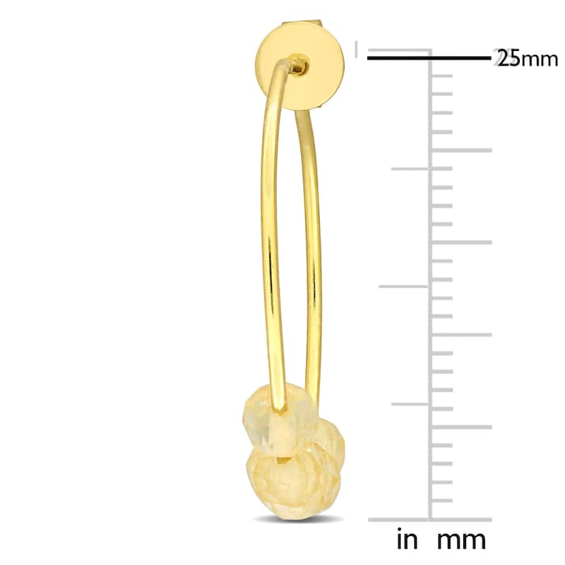 Miadora Yellow Sterling Silver 4mm Citrine Bead 7/8ct TGW Hoop Earrings
