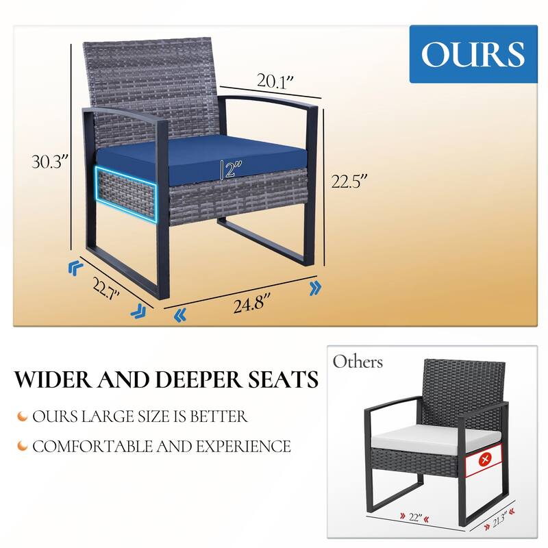 3 Piece Outdoor PE Wicker Furniture Set