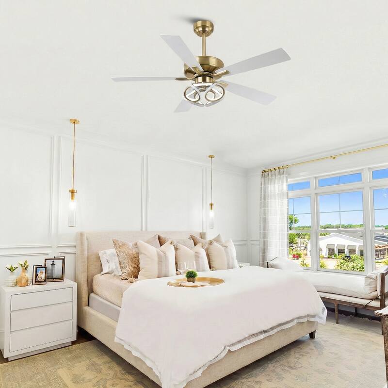 52" Modern Gold Dimmable LED Smart Ceiling Fan with Light and Remote, App Control