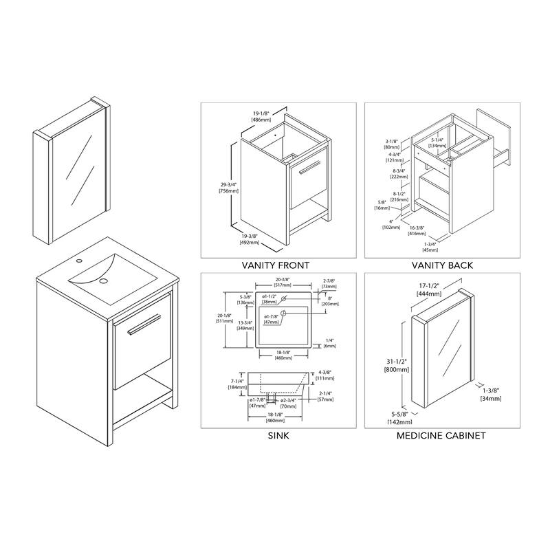 Solid Wood Bathroom Vanity with Mirror Medicine Cabinet