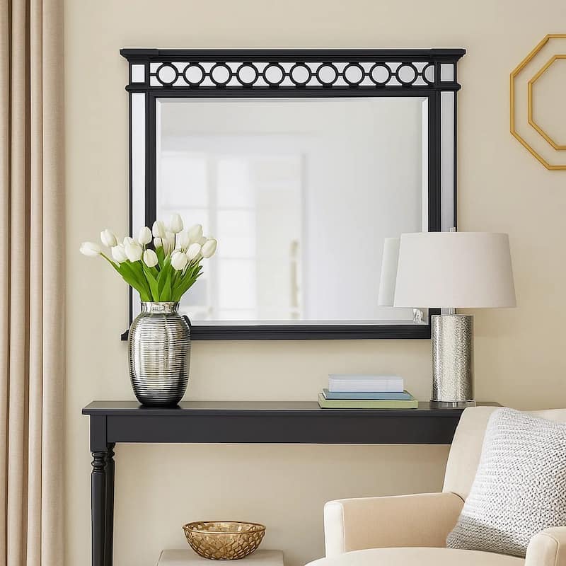 Koda 52 Inch Wall Mirror, Molded Trim, Circular Cut Out Design, Black