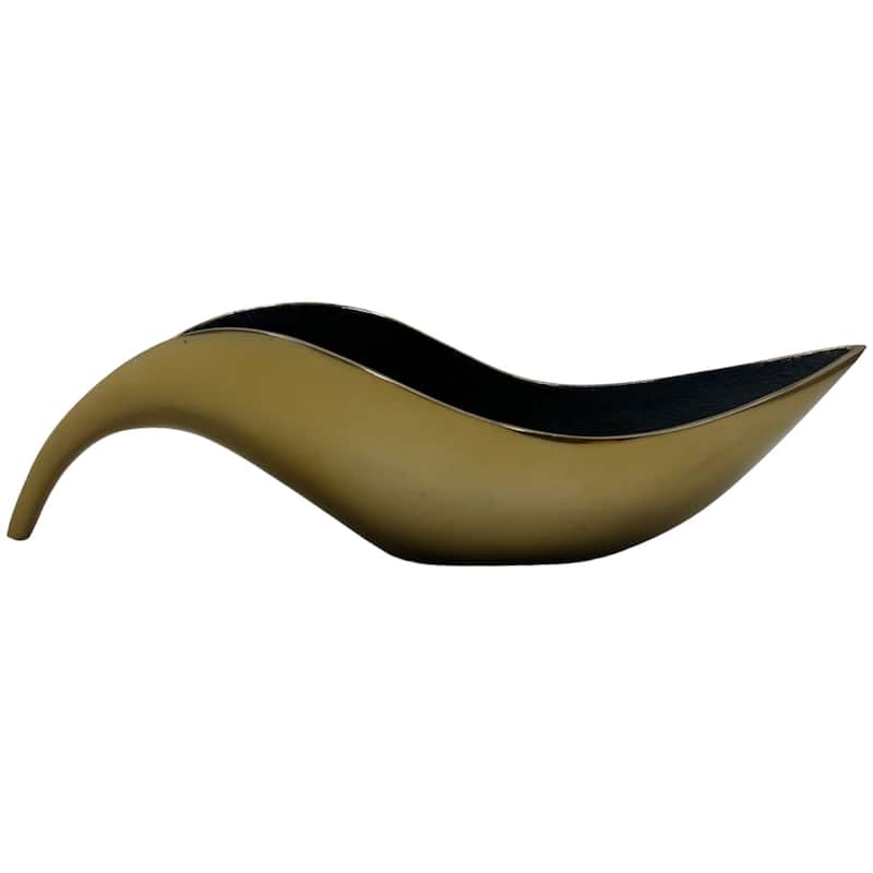 18 Inch Tall Decorative Handmade Aluminum Artistic Boat Bowl in Gold - 18 x 6 x 5 in
