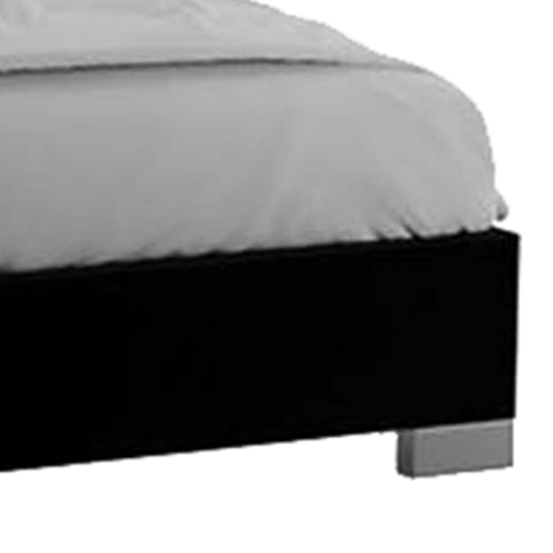 Cari King Size Bed w LED Lit Bookcase Shelf, Black, Chrome, Solid Wood